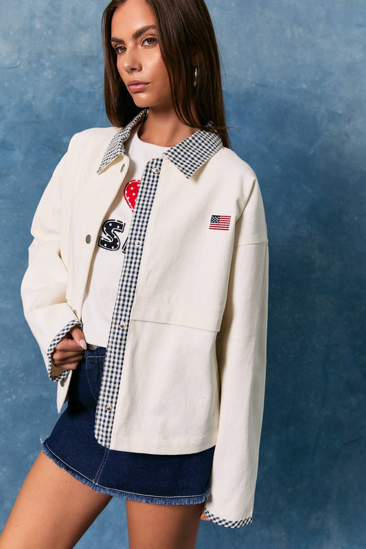 FLAG JACKET WITH GINGHAM CONTRAST