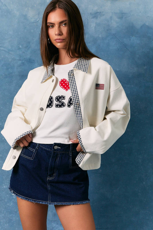 FLAG JACKET WITH GINGHAM CONTRAST