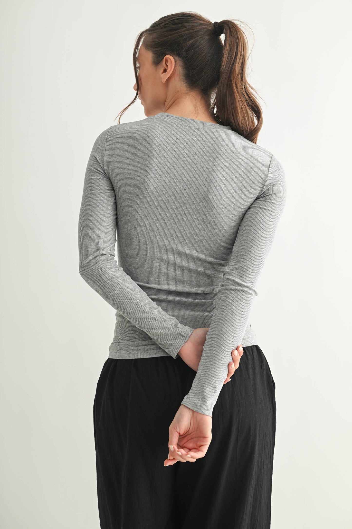 Essential Long-Sleeved Micro-Ribbed Athleisure Top