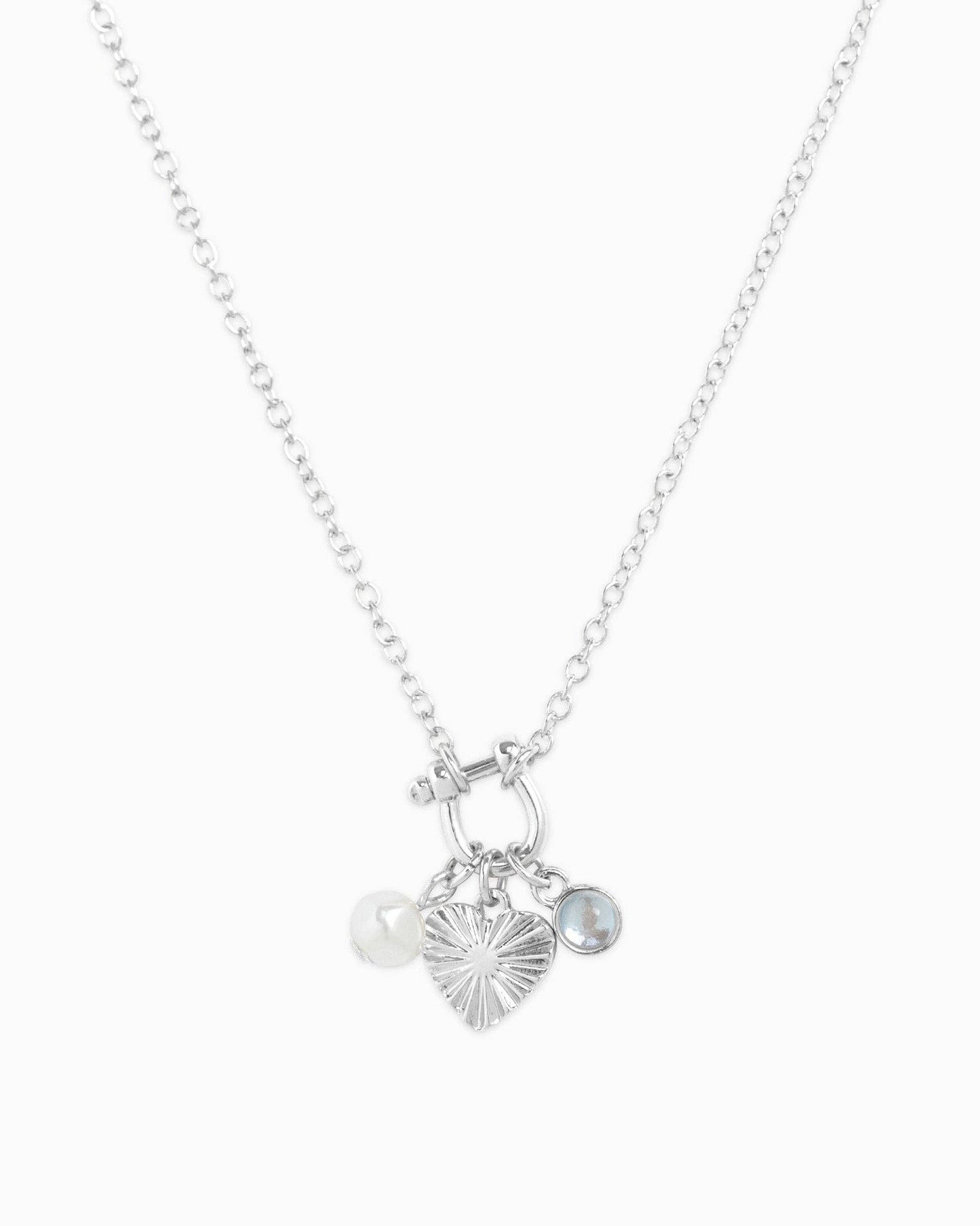 Dainty Horsebit Carabiner Heart 3 Charm Necklace