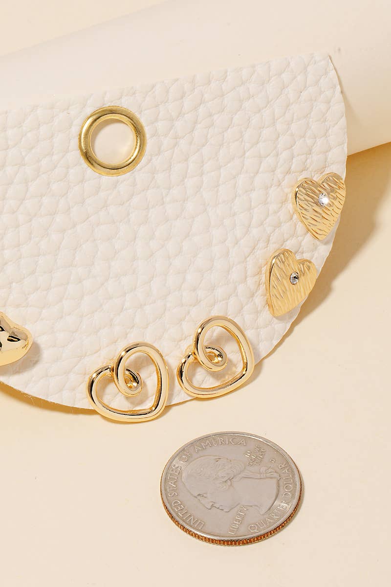 3Pc Mixed Heart Stud Earrings Set