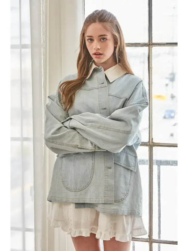 Dito Utility Contrast Collared Denim Jacket