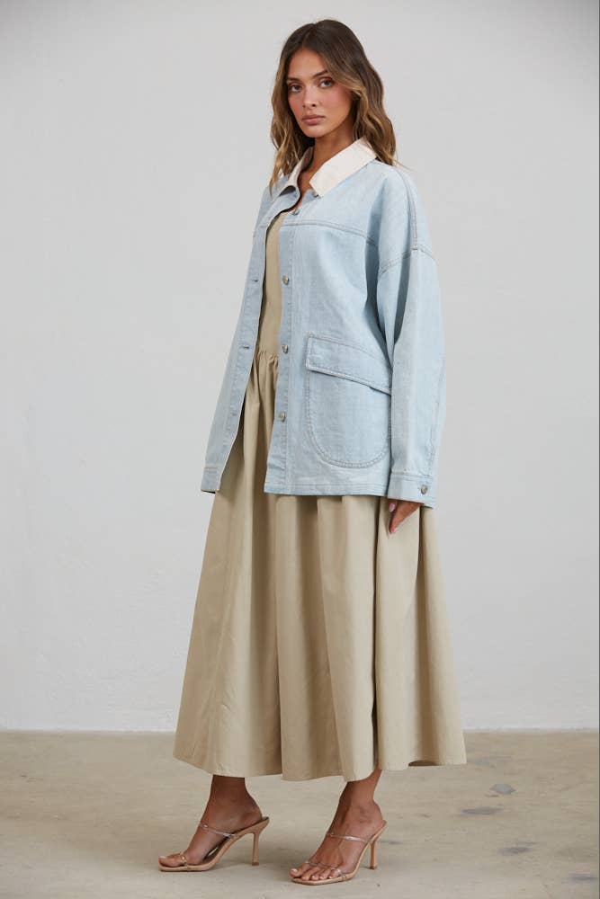Dito Utility Contrast Collared Denim Jacket