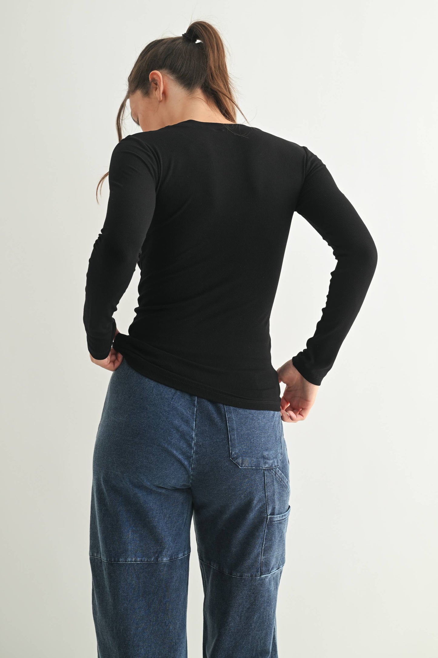 Essential Long-Sleeved Micro-Ribbed Athleisure Top