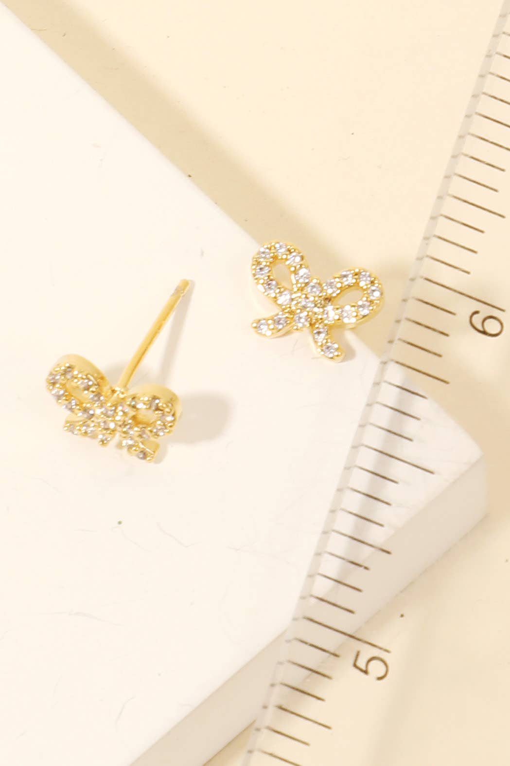 Cz Pave Ribbon Bow Stud Earrings