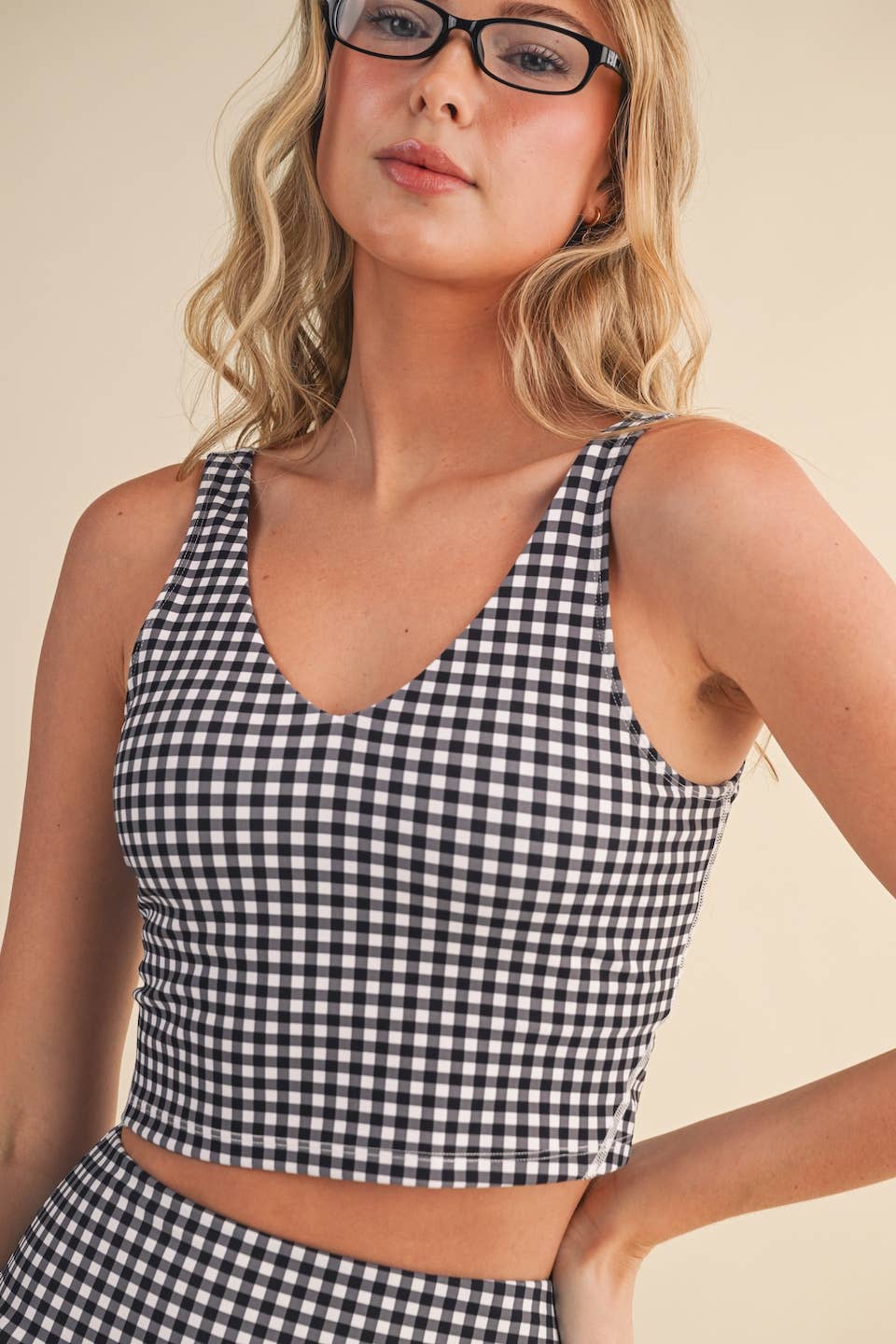 Gingham Print Aligned Performance Cropped Tank Top