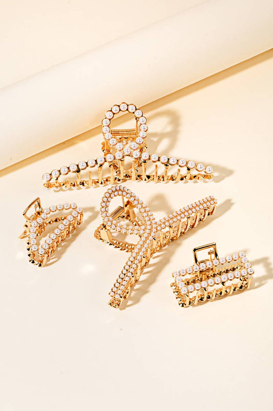 Pearl Pave Assorted Hair Claw Set