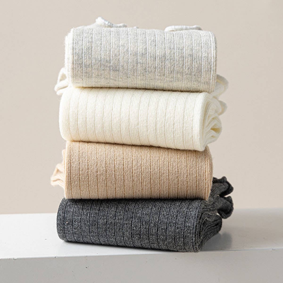 Vertical Stripes Thin Solid Ruffle Crew Socks