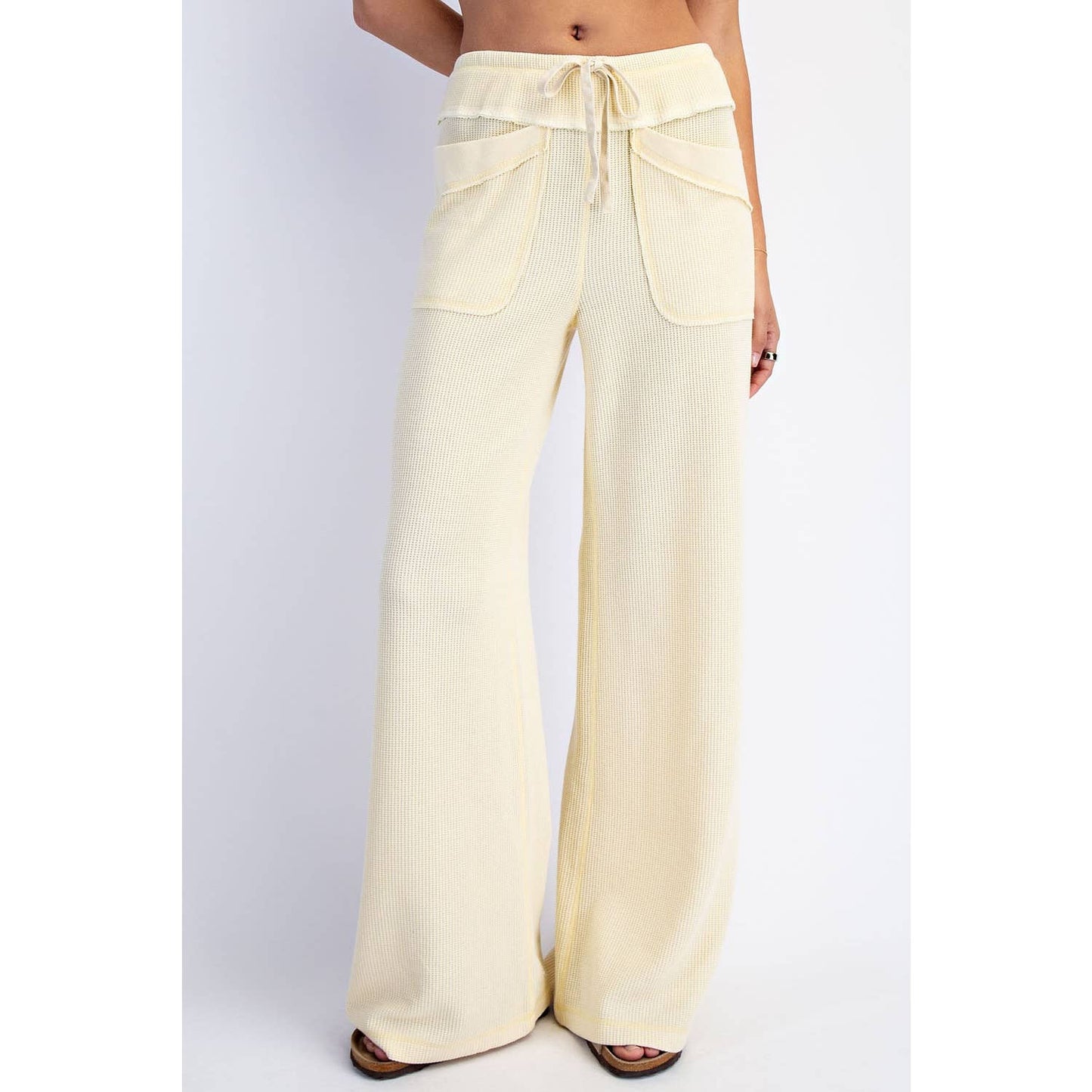 MINERAL WASHED HONEYCOMB WIDE LEG PANTS