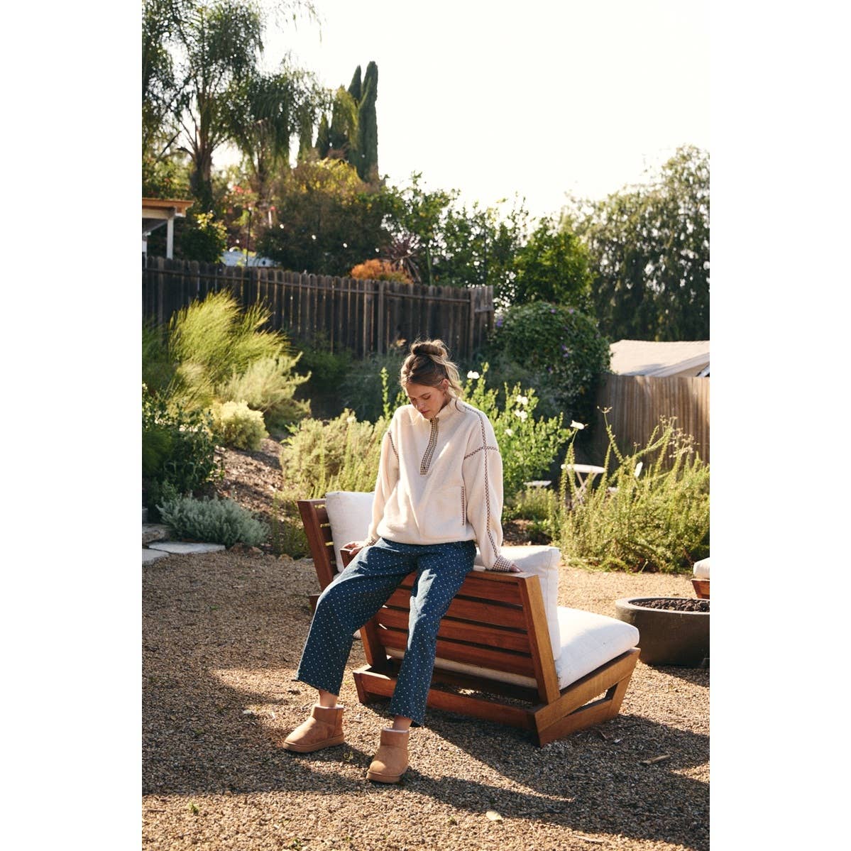 GINGHAM TRIM SHERPA FLEECE HALF-ZIP PULLOVER