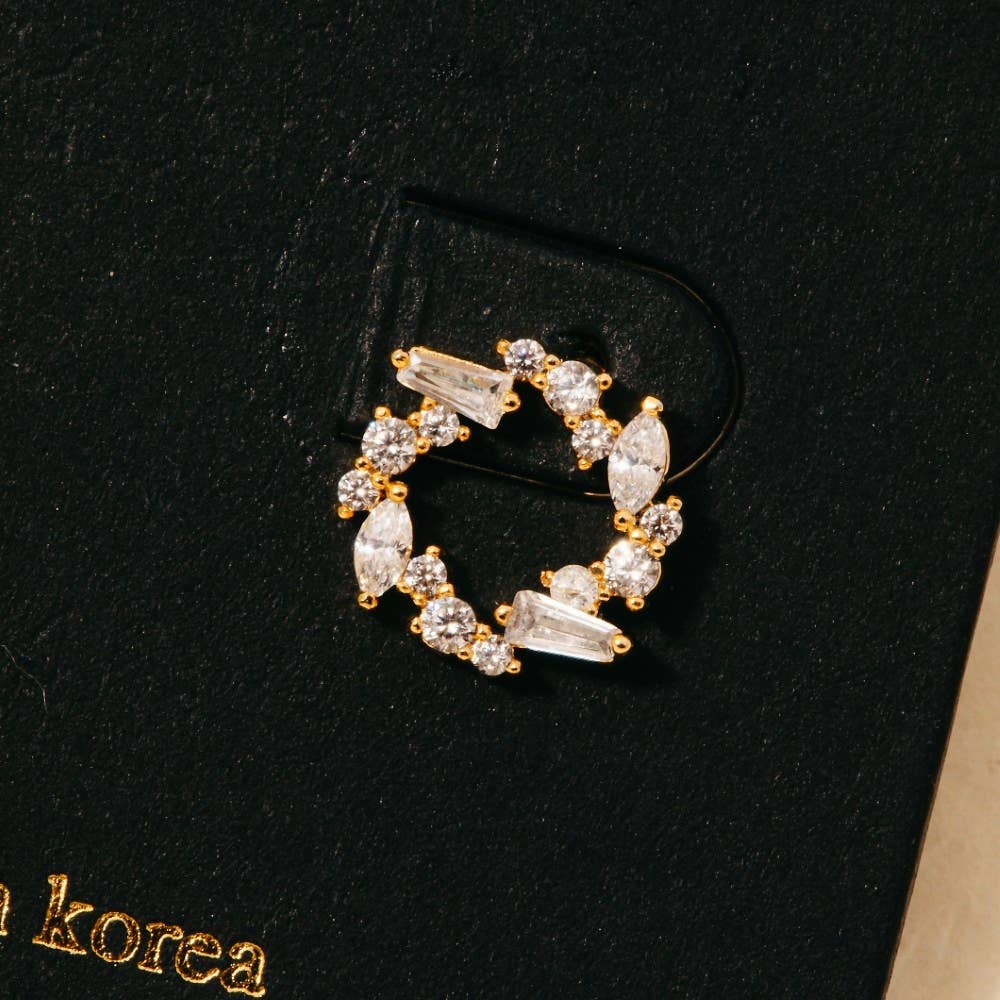 Cz Cluster Mini Twisted Hoop Stud Earrings