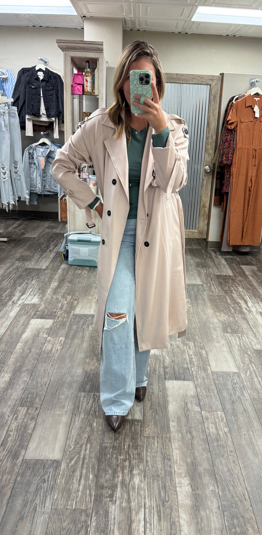 Long Lapel Double-Breasted Panels Trench Coat