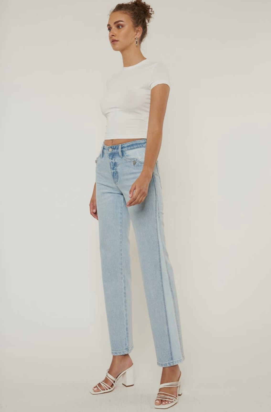 High Rise Straight Jean Light Stone Wash Contrast