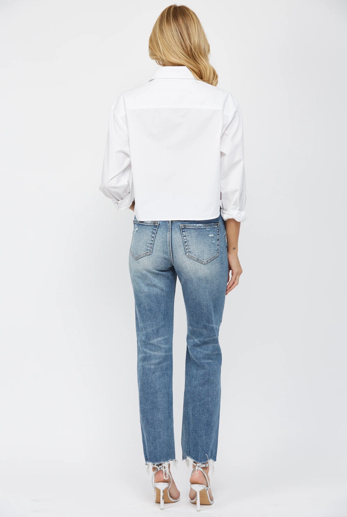 High Rise Straight Leg Button Fly Jeans