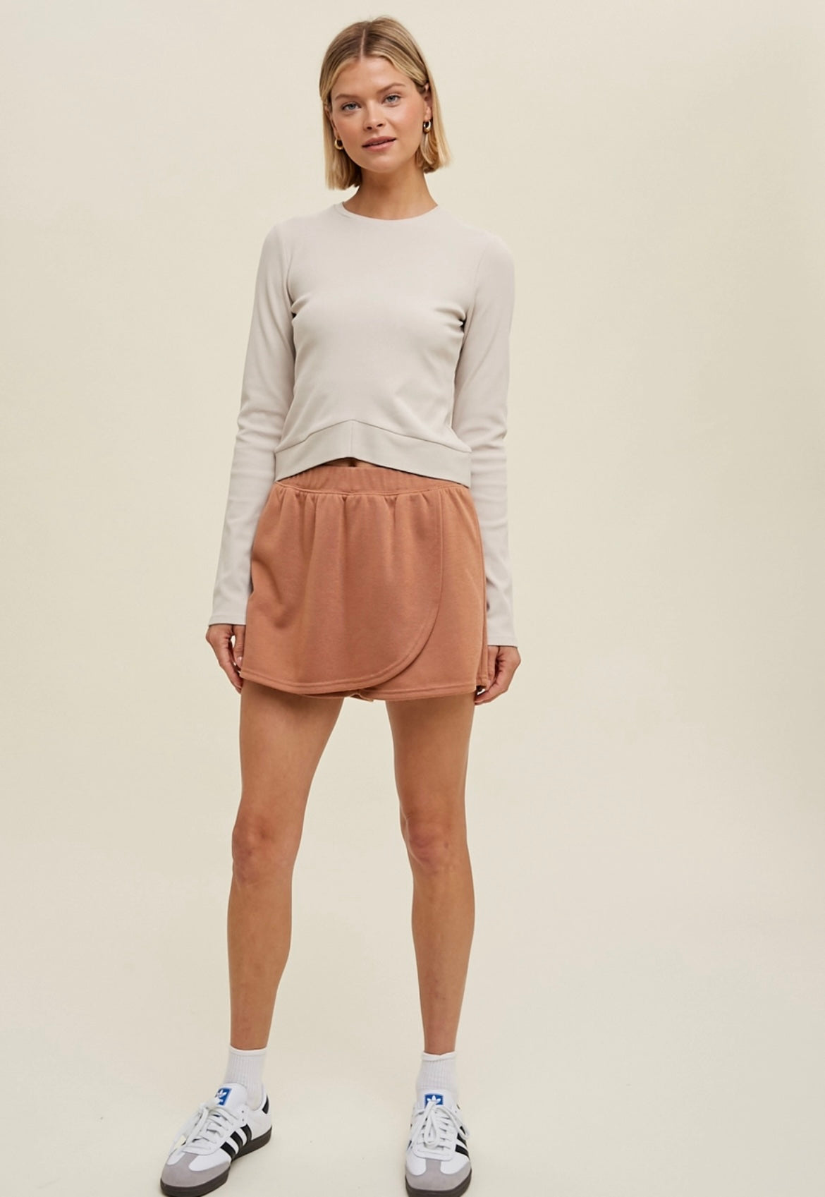 Ribbed Relaxed Crop Knit Top Stone