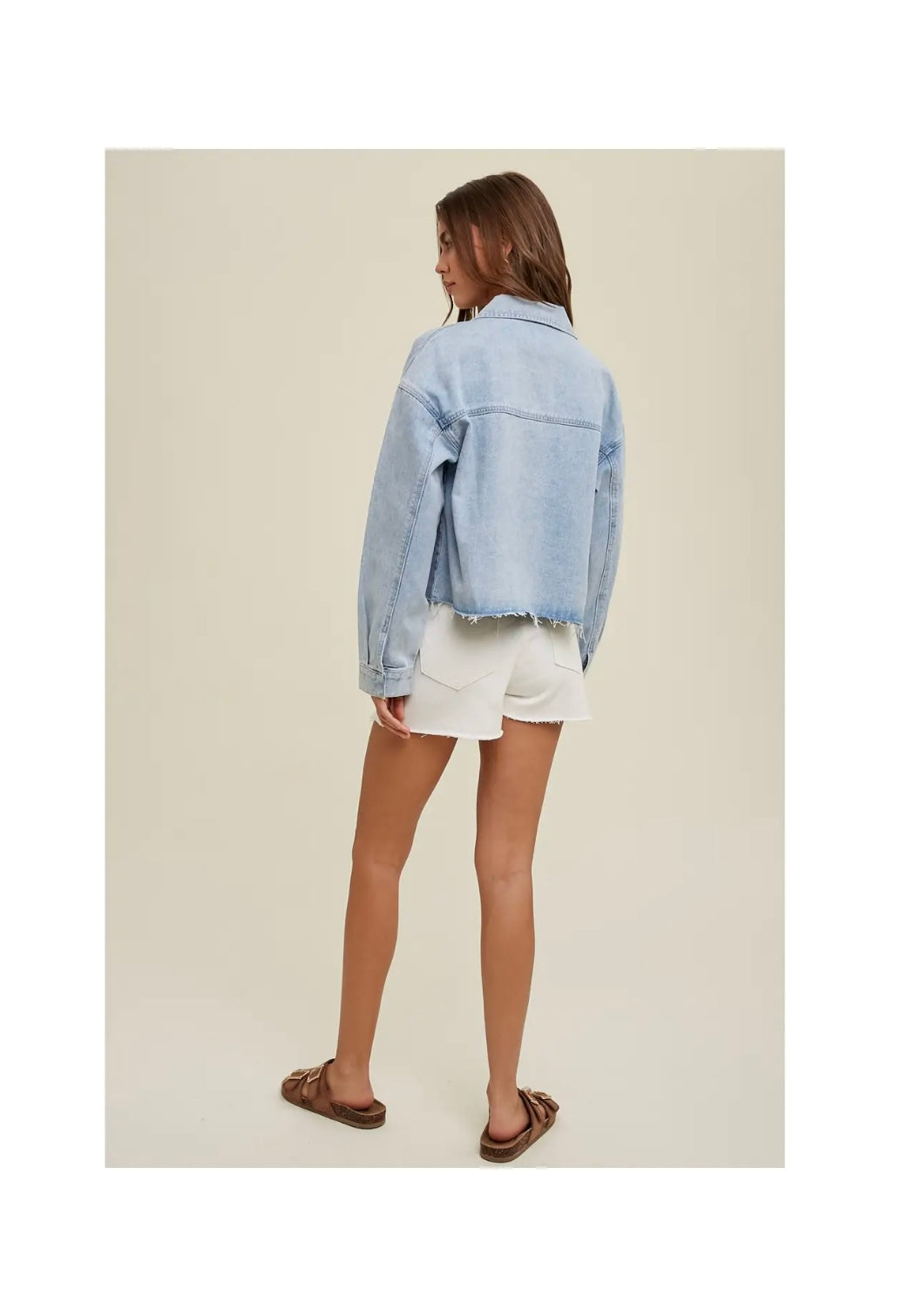 Denim Cropped Jacket with Distressed Detail