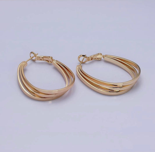 Triple Bar Oblong Geometric Hoop Earrings