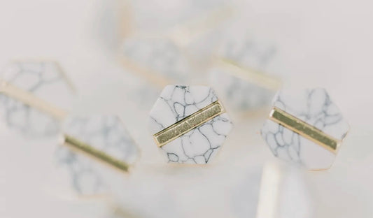White Marble Hexagon Stud Earrings