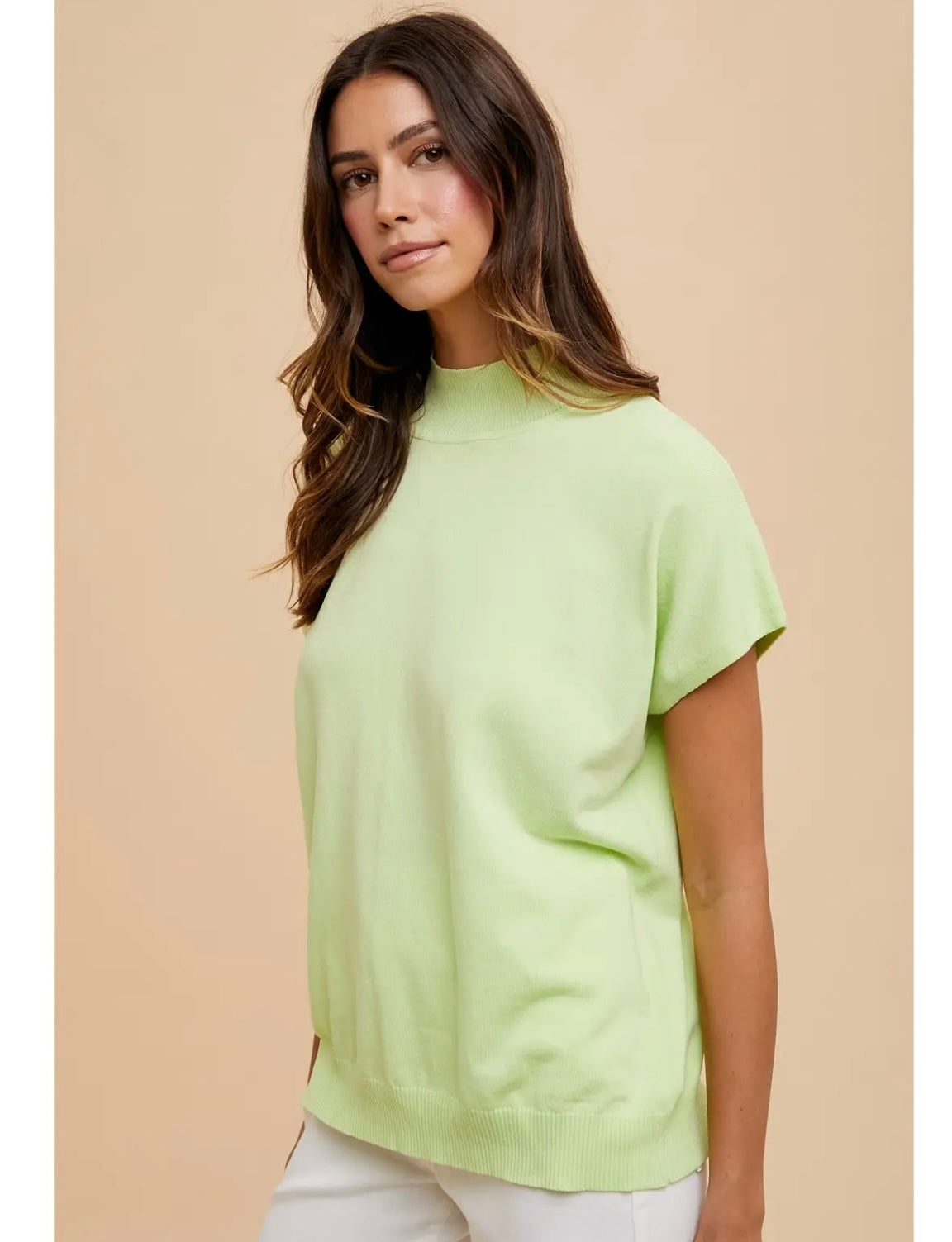Soft Lime Mock Neck Sweater Top