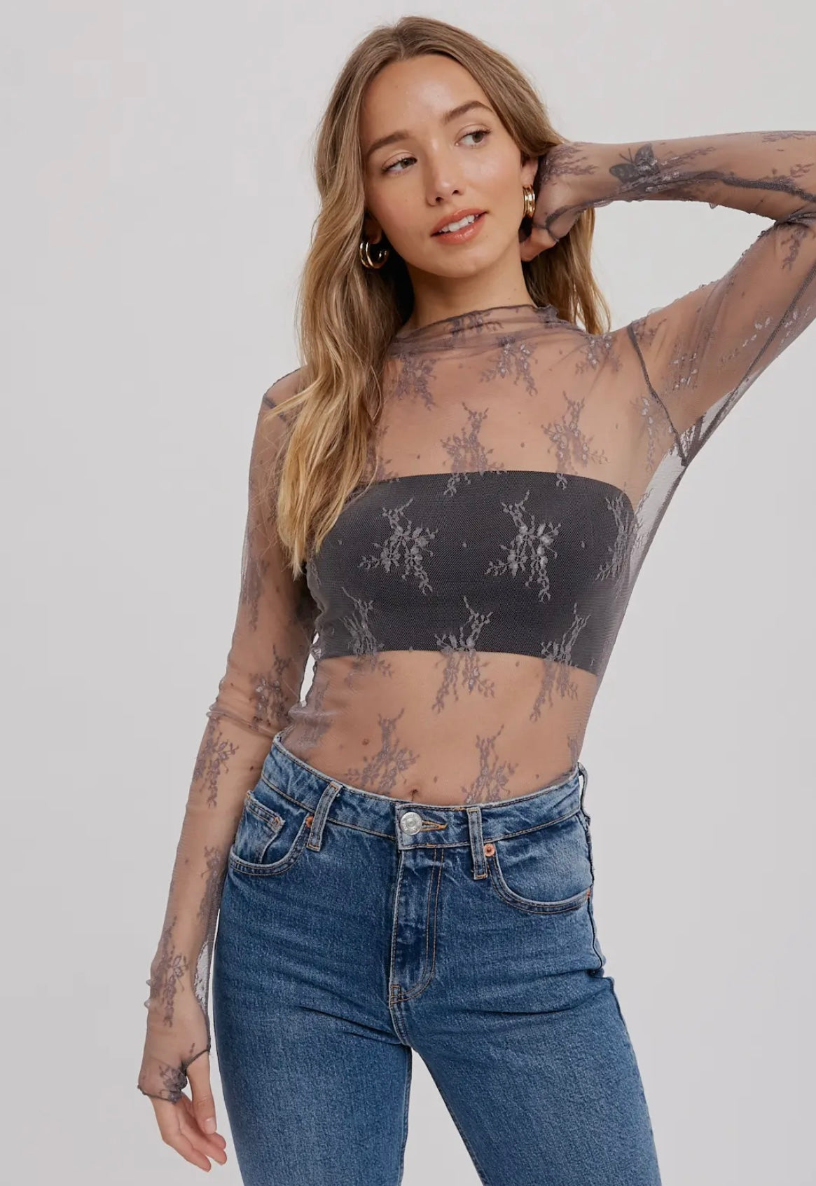 Floral Embroidery Lace Mesh Layering Top