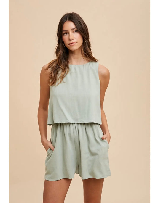 Sage  Double Layer Romper