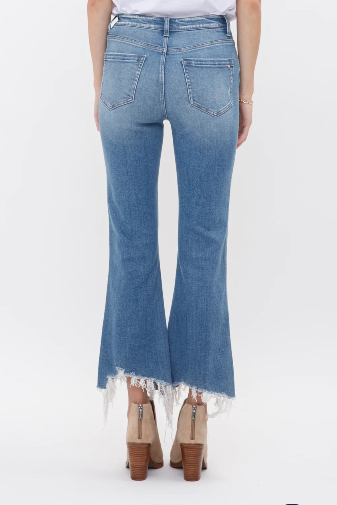 High Rise Crop Flare Uneven Hem Jeans