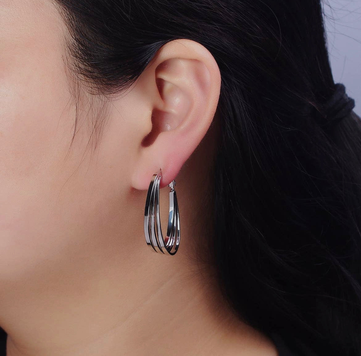Triple Bar Oblong Geometric Hoop Earrings