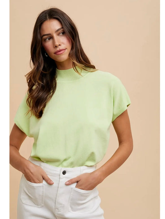 Soft Lime Mock Neck Sweater Top
