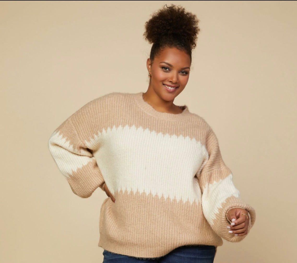 Curvy Cream & Tan Sweater