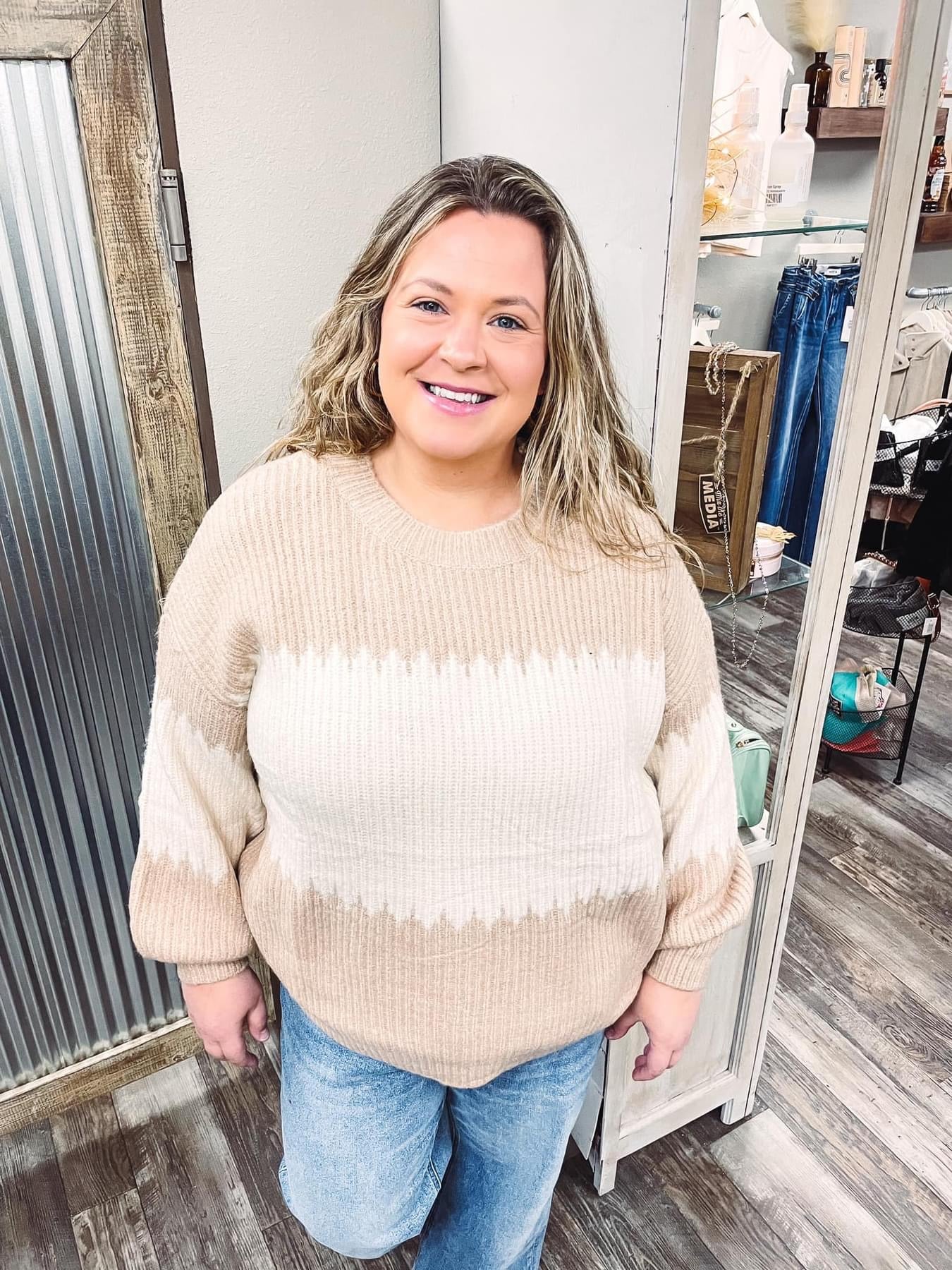 Curvy Cream & Tan Sweater