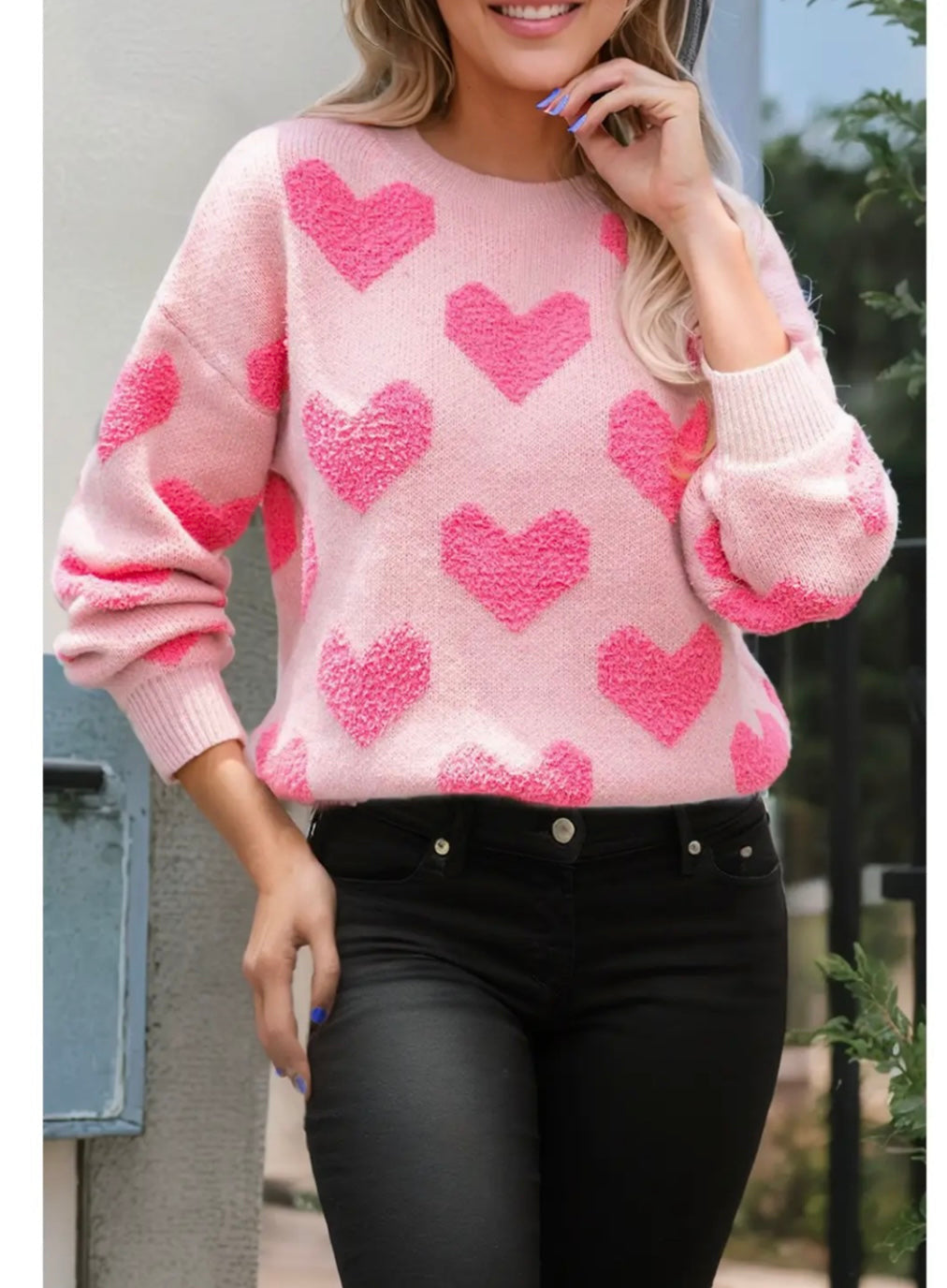 Light Pink Heart Knit Sweater