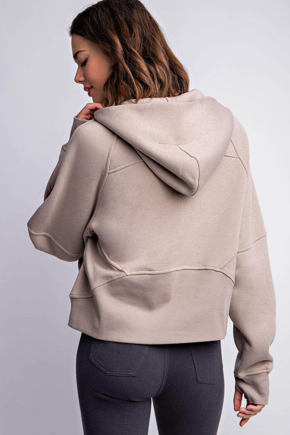 French Terry Cropped Hoodie Taupe