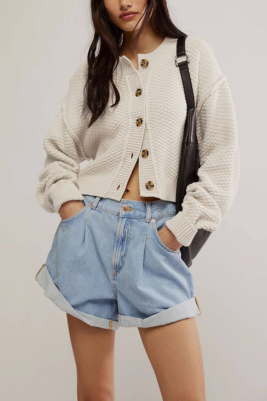 Solid Color Loose Button Knit Crdigan