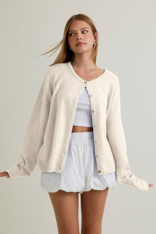 LONG SLEEVE CREW NECK SWEATER CARDIGAN