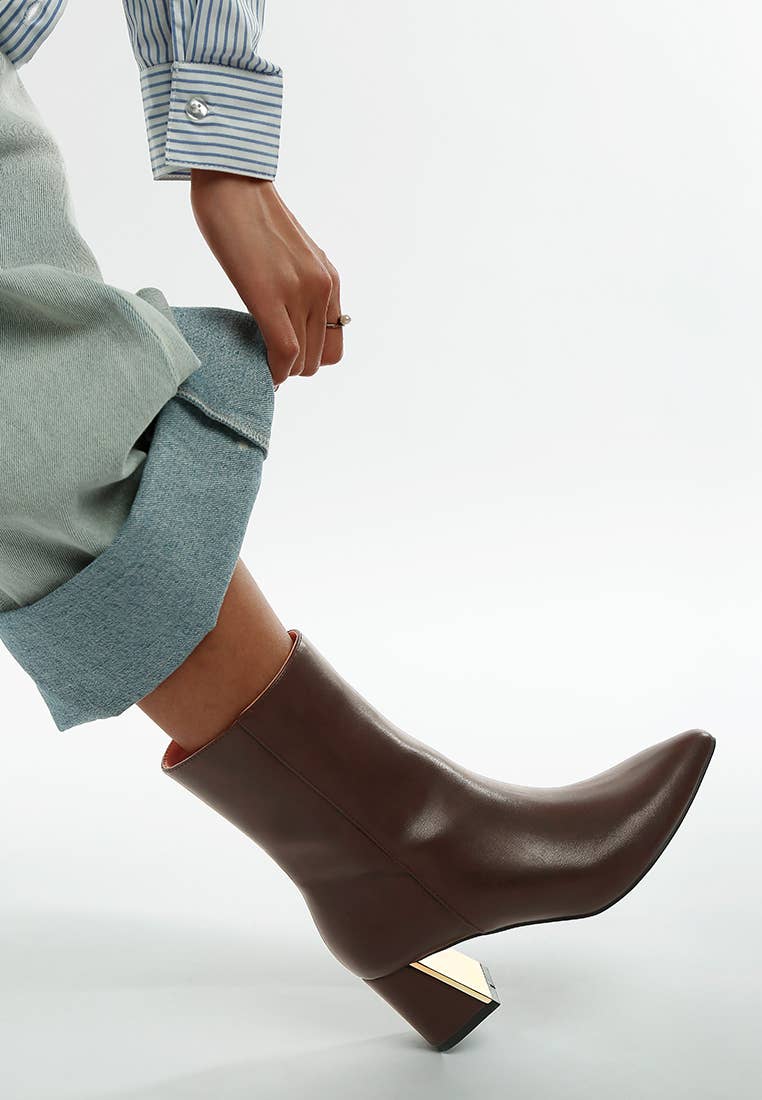 Kaira Metallic Accent Heel High Ankle Boots