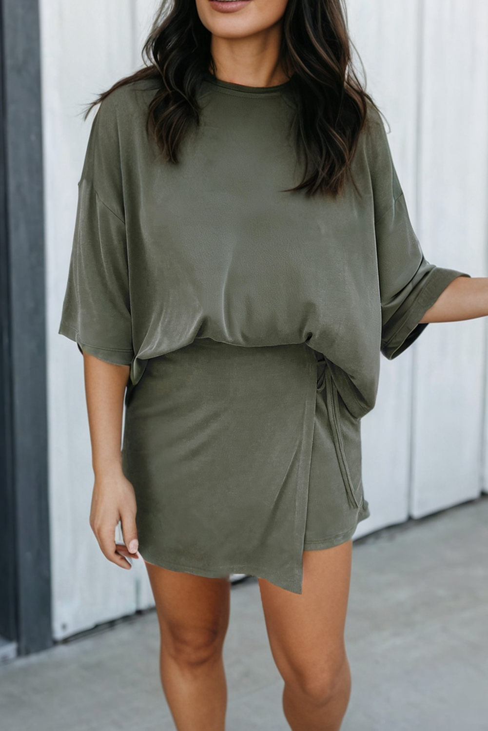 Solid Oversize Tee Tie Wrap Mini Skort