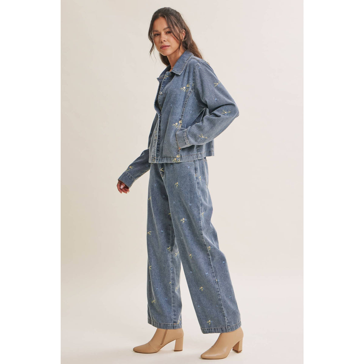 SUNDAY WILDFLOWERS EASY FIT EMBROIDERED DENIM JACKET