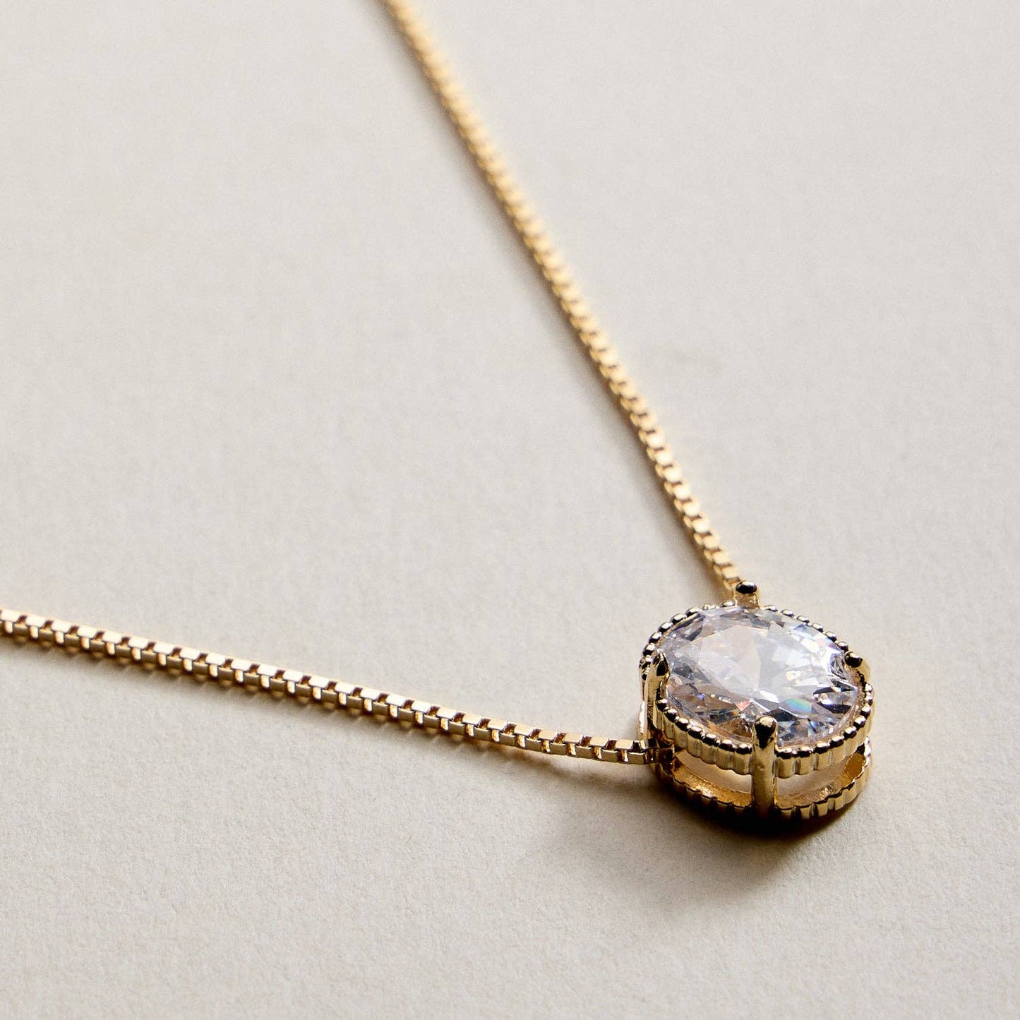 Gold Filled Oval CZ Solitaire | Necklace