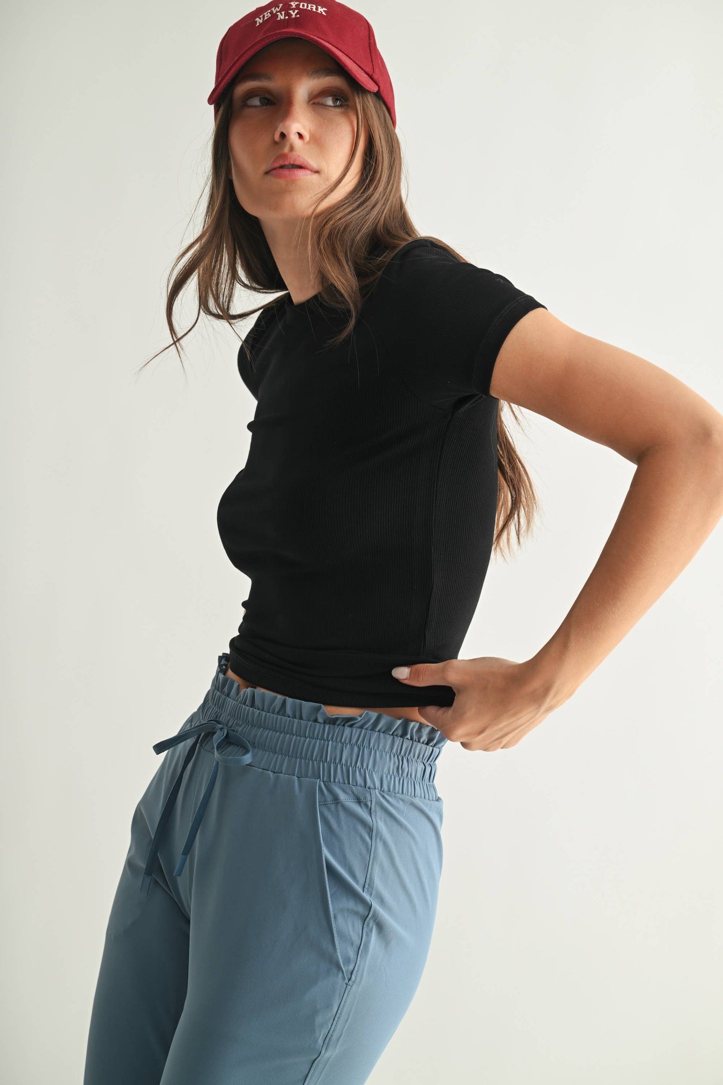 Essential Short-Sleeved Micro-Ribbed Athleisure Top