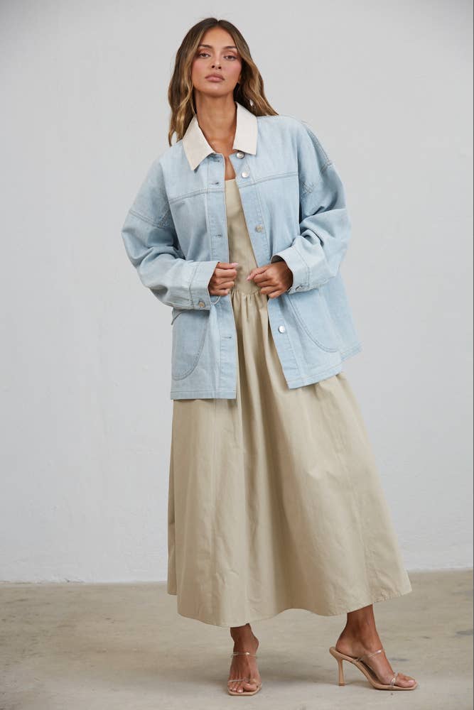 Dito Utility Contrast Collared Denim Jacket