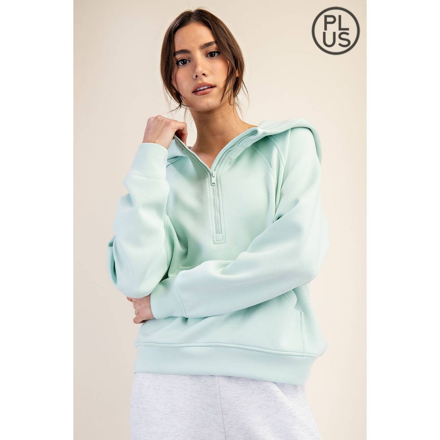 PLUS SIZE MODAL SCUBA QUARTER ZIP HODDIE JACKET