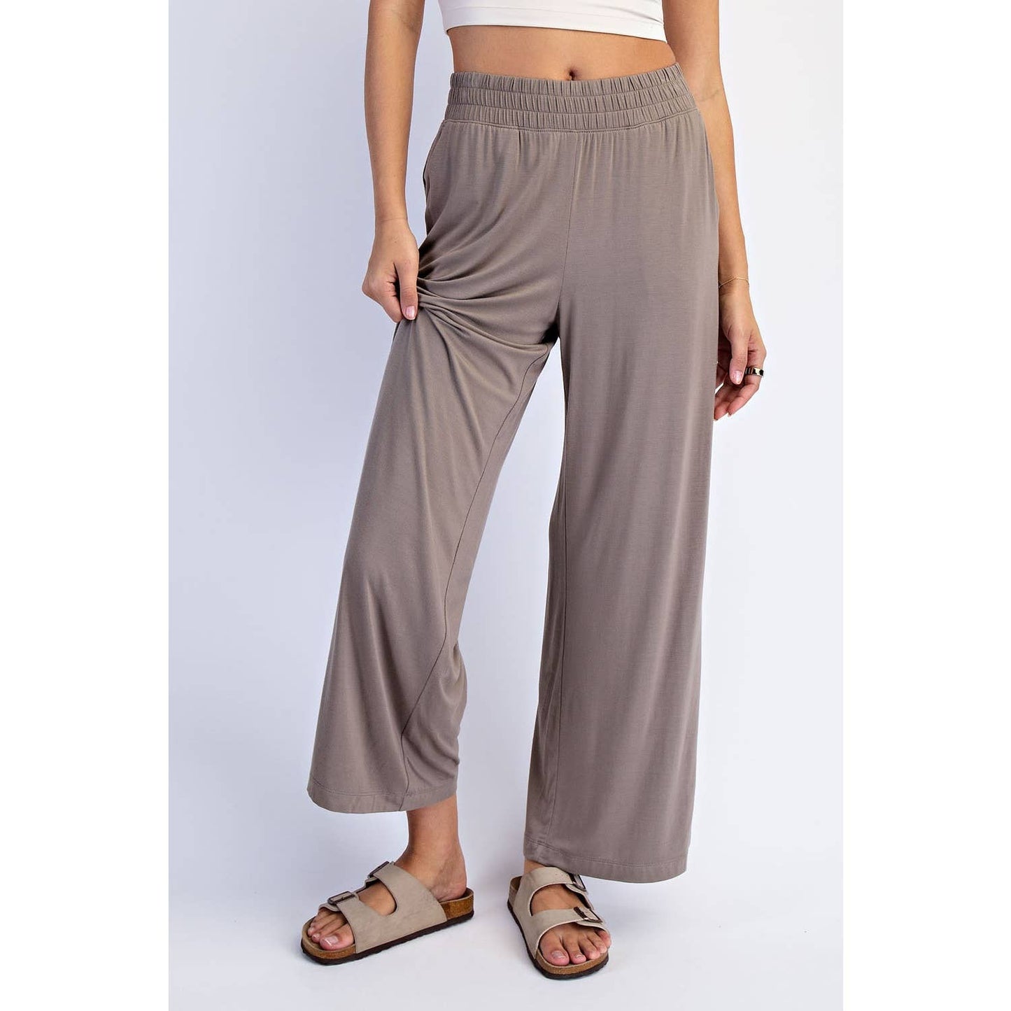 VISCOSE MODAL CROPPED WIDE LEG PANTS