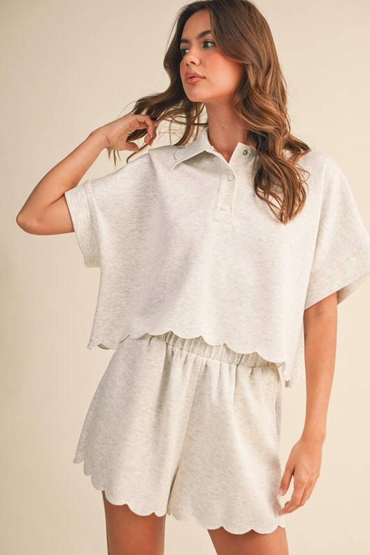 SCALLOPED EDGE COLLAR TUNIC TOP AND SHORTS