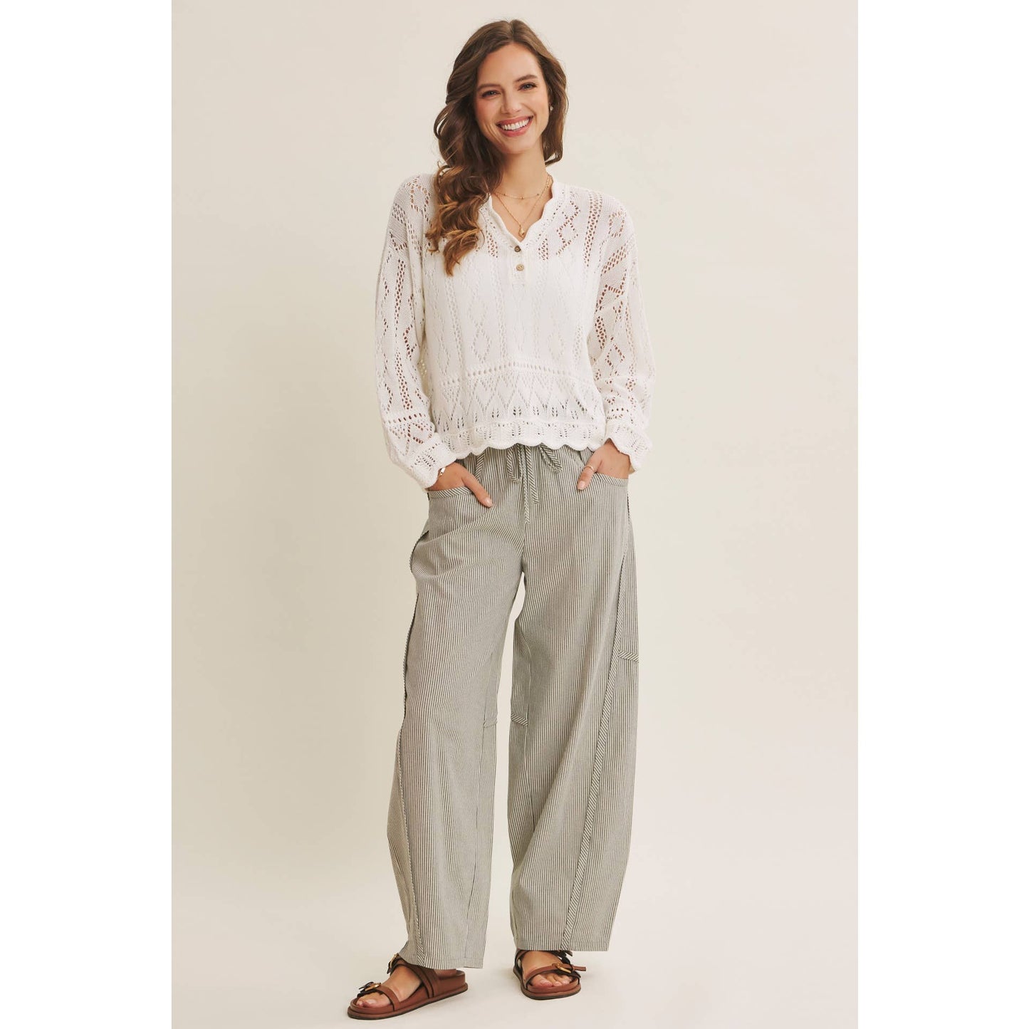 LAYERING VERSATILITY CROCHET SWEATER TOP WITH SCALLOP EDGES