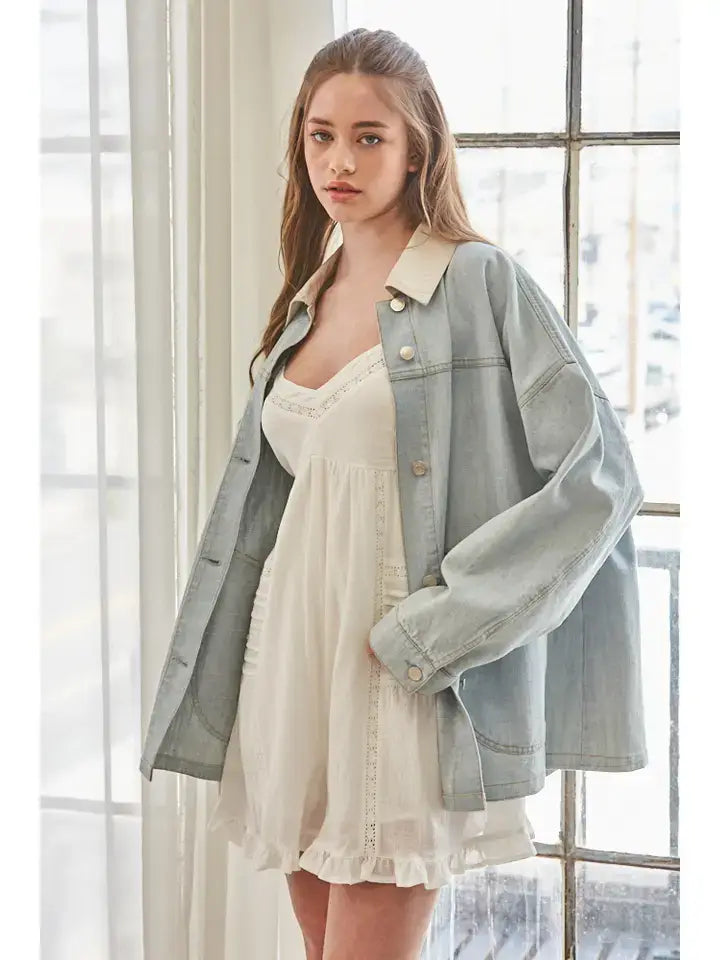 Dito Utility Contrast Collared Denim Jacket