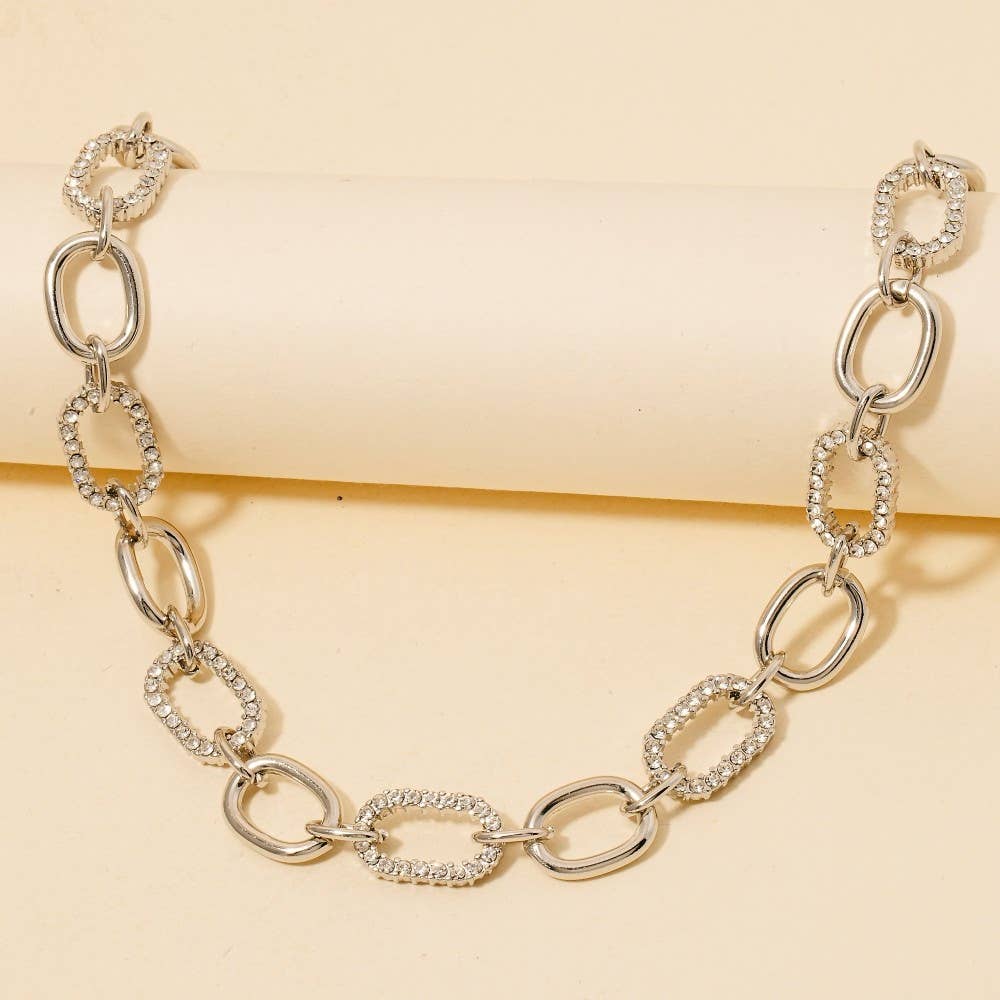 Mixed Oval Pave Chain Necklace