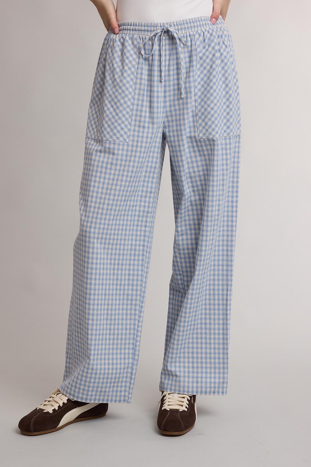 PLAID PATCH POCKET WIDE LEG PANTS