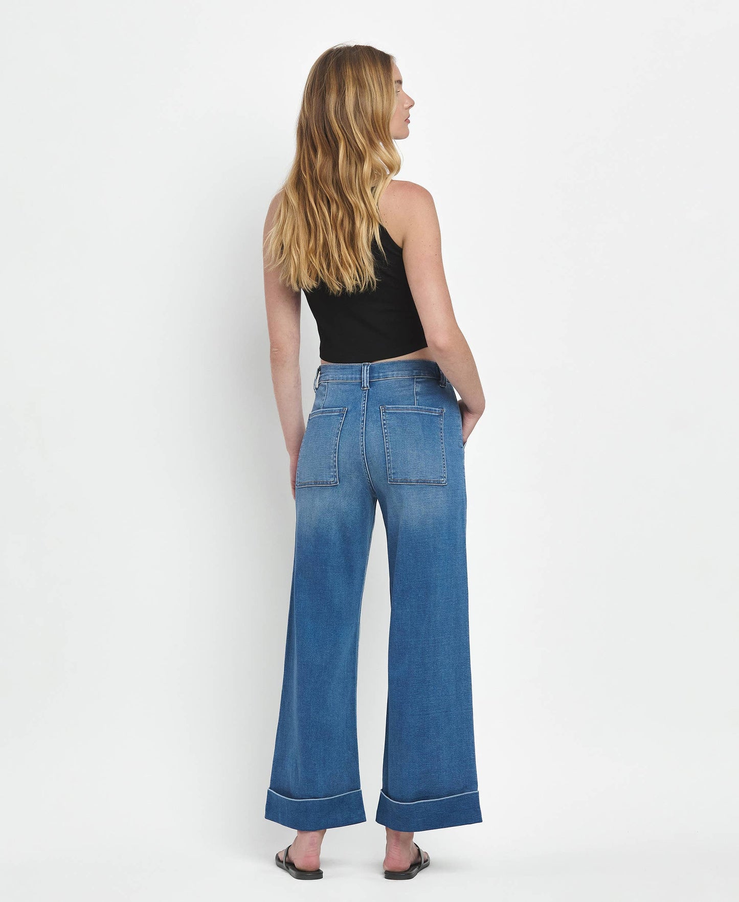 HIGH RISE DOUBLE CUFFED BAGGY WIDE JEANS