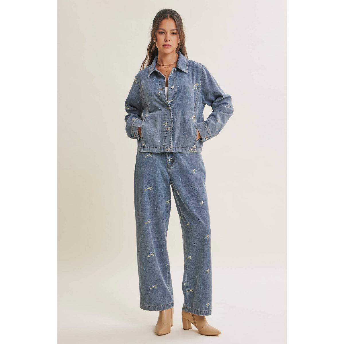 SUNDAY WILDFLOWERS EASY FIT EMBROIDERED DENIM JACKET