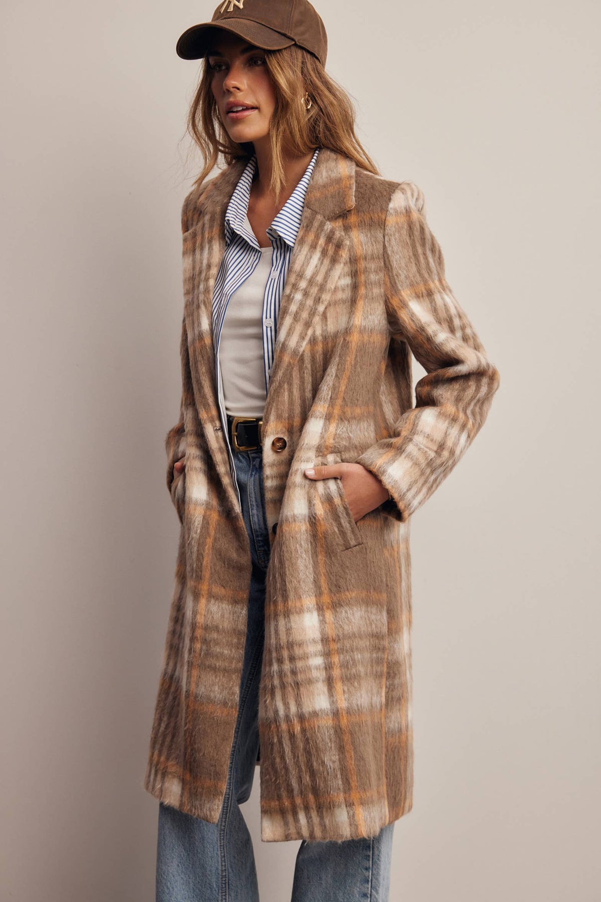 Plaid Brushed Long Coat